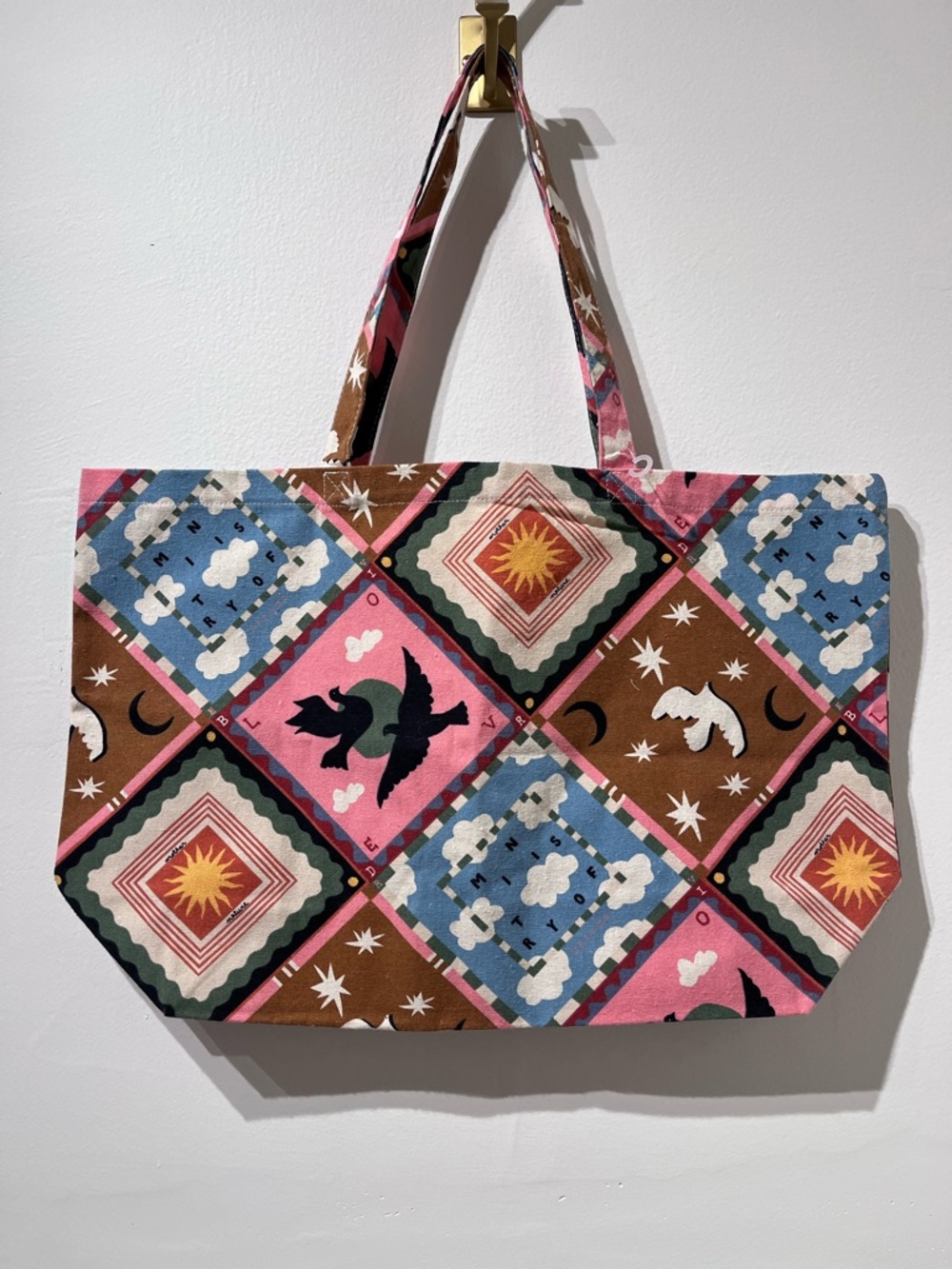 Sezane x Pangea Multicolor Patchwork Print Recycled Cotton Tote Bag - Picture 4 of 7